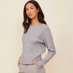 MONROW Soft Knit Cable Sweater HEATHERGREY Sale